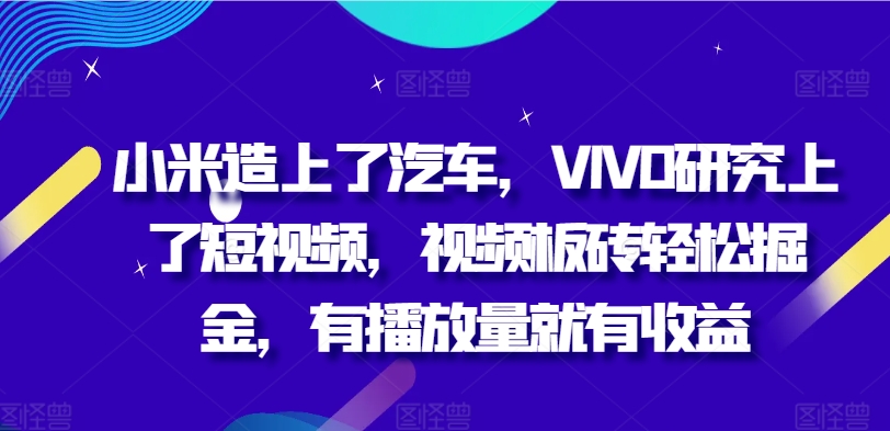 小米造上了汽车，VIVO研究上了短视频，视频板砖轻松掘金，有播放量就有收益-续财库