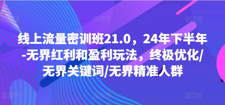线上流量密训班21.0,24年下半年-无界红利和盈利玩法,终极优化/无界关键词/无界精准人群-续财库