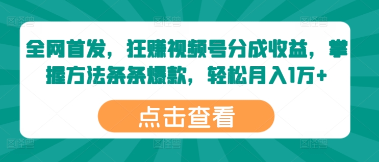 全网首发,狂赚视频号分成收益,掌握方法条条爆款,轻松月入1万+-续财库