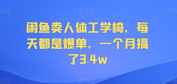 闲鱼卖人体工学椅，每天都是爆单，一个月搞了3.4w-续财库