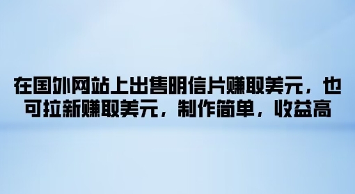 在国外网站上出售明信片赚取美元，也可拉新赚取美元，制作简单，收益高-续财库