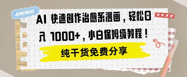 AI 快速创作治愈系漫画,轻松达成日入1k,小白保姆级教程-续财库