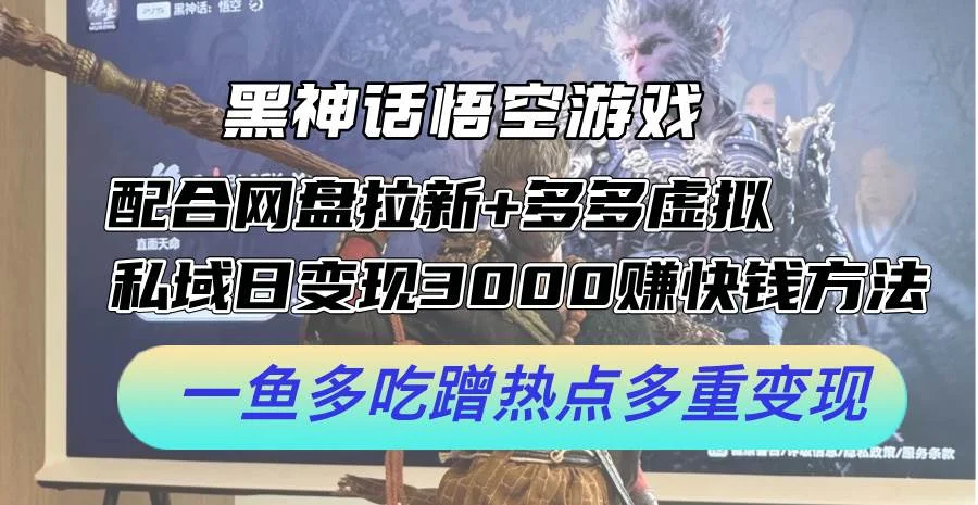 黑神话悟空游戏配合网盘拉新+多多虚拟+私域日变现3000+赚快钱方法。...-续财库
