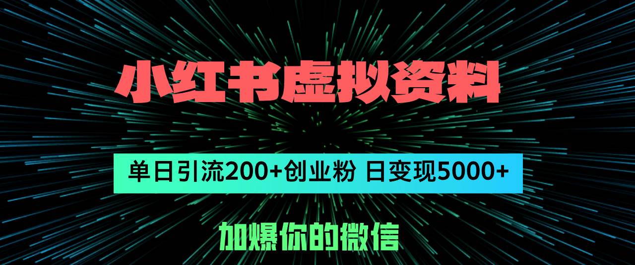 小红书虚拟资料日引流200+创业粉,单日变现5000+-续财库