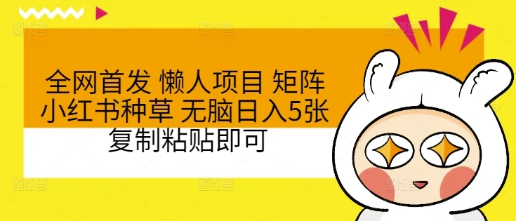 全网首发 懒人项目 矩阵小红书种草 无脑日入5张 复制粘贴即可-续财库