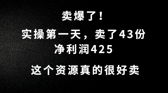 这个资源,需求很大,实操第一天卖了43份,净利润425【揭秘】-续财库