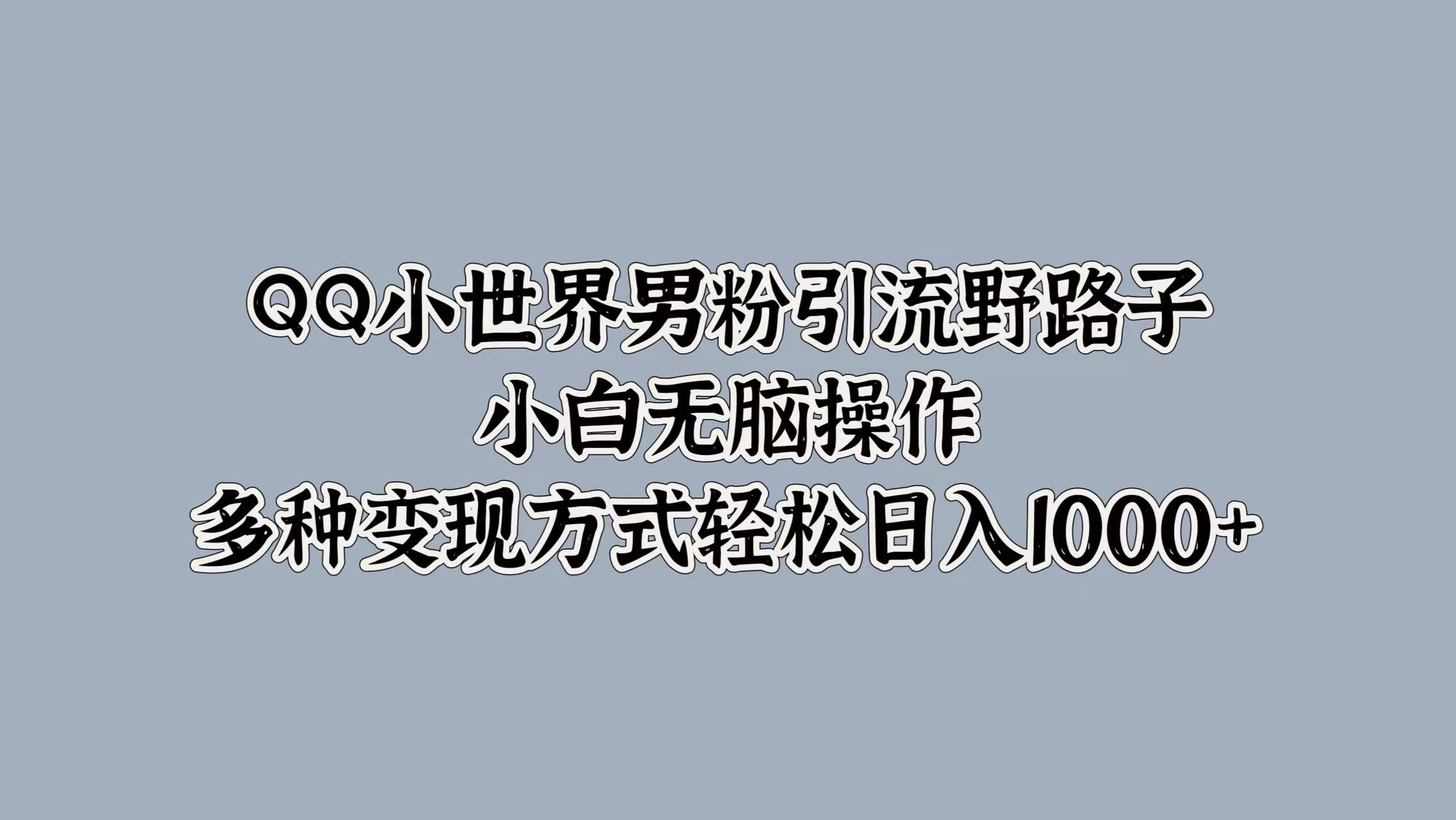 QQ小世界男粉引流野路子,小白无脑操作,多种变现方式-续财库