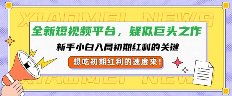 全新短视频平台，新手小白入局初期红利的关键，想吃初期红利的速度来-续财库