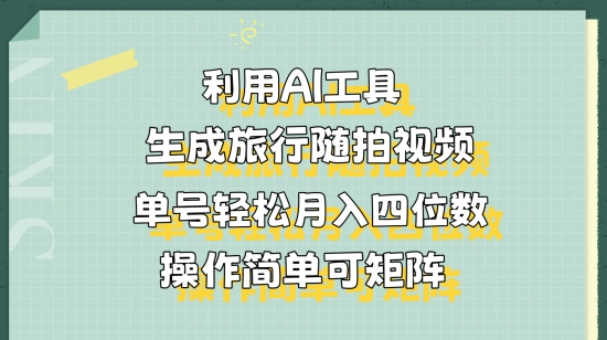利用AI工具生成旅行随拍视频,单号轻松月入四位数,操作简单可矩阵-续财库