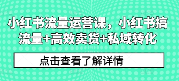 小红书流量运营课，小红书搞流量+高效卖货+私域转化-续财库