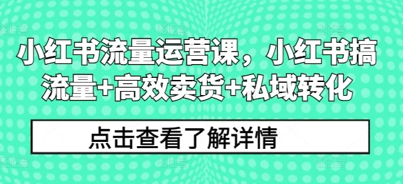 小红书流量运营课，小红书搞流量+高效卖货+私域转化-续财库