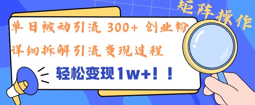 单日被动引流 300+ 创业粉,轻松变现1w+,矩阵操作详细拆解引流变现过程-续财库
