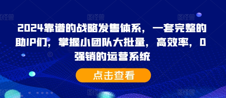 2024靠谱的战略发售体系,一套完整的助IP们,掌握小团队大批量,高效率,0 强销的运营系统-续财库