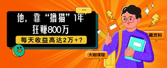 他，靠“撸猫”1年狂赚800个，每天收益高达2个+?-续财库