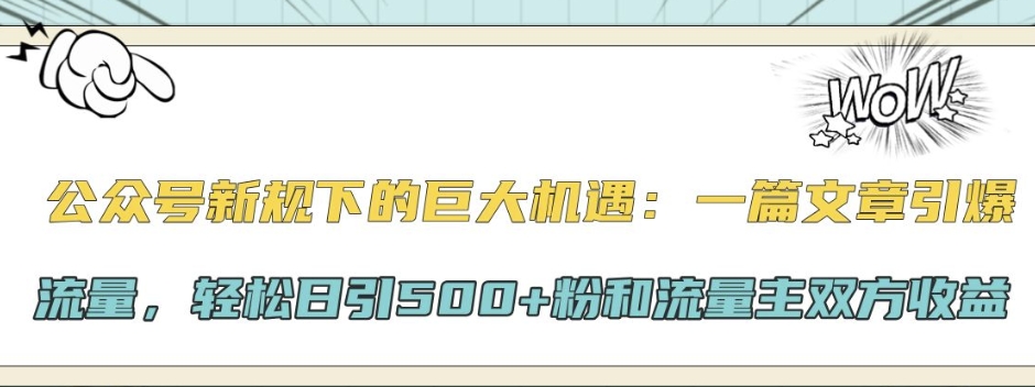 公众号新规下的巨大机遇：一篇文章引爆流量，轻松日引500+粉和流量主双方收益-续财库