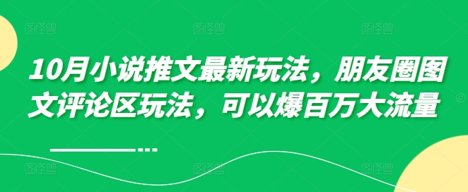 10月小说推文最新玩法，朋友圈图文评论区玩法，可以爆百万大流量-续财库