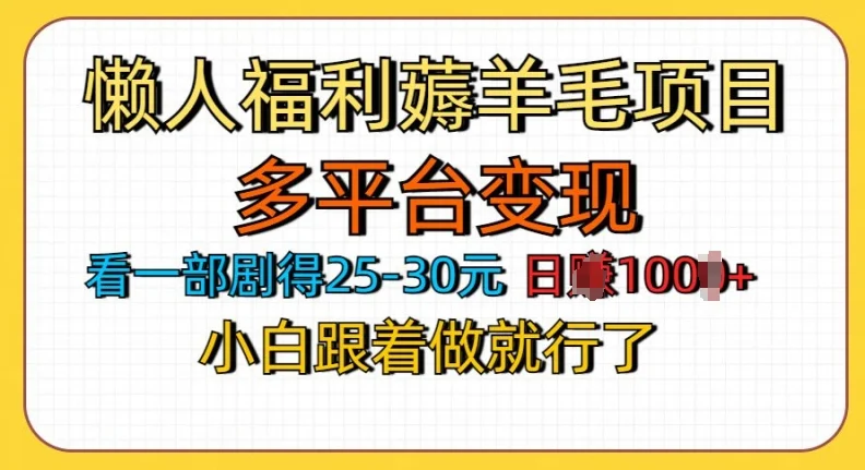 懒人福利薅羊毛项目,无门槛,每天看剧日入几张,多平台变现,小白跟着做就行了-续财库