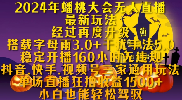 2024年蟠桃大会无人直播最新玩法，稳定开播160小时无违规，抖音、快手、视频号三家通用玩法【揭秘】-续财库