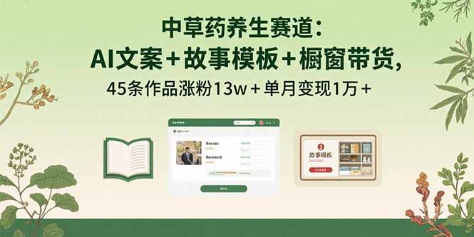 中草药养生赛道:AI文案+故事模板+橱带货,45条作品涨粉13w+单月变现1万+-续财库