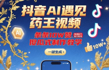抖音AI遇见药王视频，条条10W赞，快速起千粉万粉号，傻瓜式制作教学-续财库