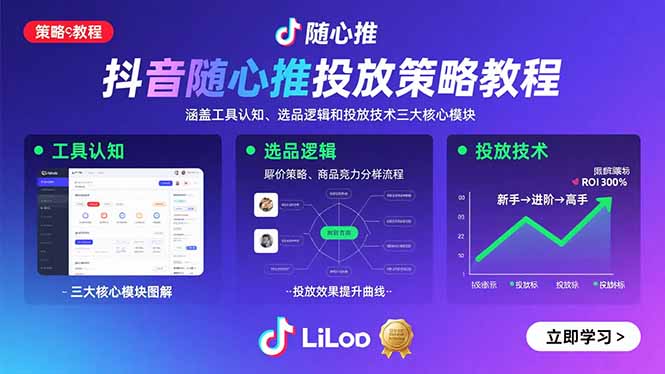 抖音随心推投放策略教程：涵盖工具认知、选品逻辑和投放技术三大核心模块-续财库