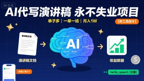 AI代写演讲稿,永不失业项目,单子多,一单一结,月入1W【附工具指令】-续财库