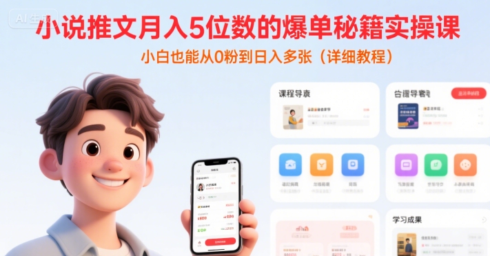 小说推文月入5位数的爆单秘籍实操课,,小白也能从0粉到日入多张(详细教程)-续财库