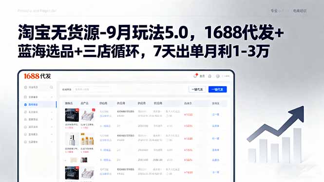 淘宝无货源-9月玩法5.0,1688代发+蓝海选品+三店循环,7天出单月利1-3万-续财库