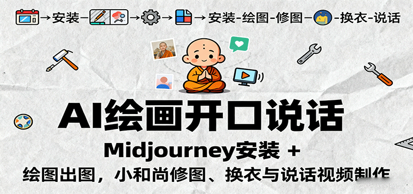 AI绘画开口说话,Midjourney安装 + 绘图出图,小和尚修图、换衣与说话视频制作-续财库