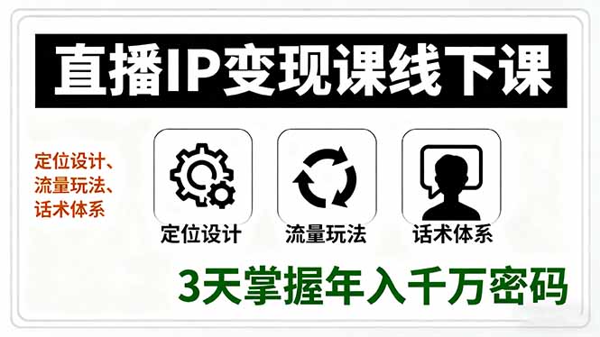 直播IP变现课线下课，定位设计、流量玩法、话术体系，3天掌握年入千万密码-续财库