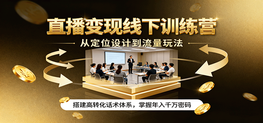 直播变现线下训练营，从定位设计到流量玩法，搭建高转化话术体系，掌握年入千万密码-续财库
