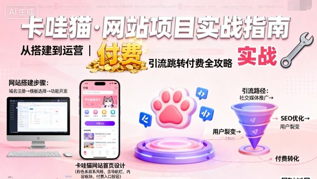 卡哇猫·网站项目，网站搭建与运营以及引流跳转付费-续财库