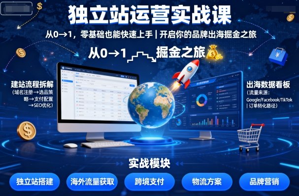 独立站运营实战课，​从0到1，零基础也能快速上手，开启你的品牌出海掘金之旅-续财库