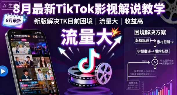 8月最新TikTok影视解说教学，新版解决TK目前困境，流量大，收益高-续财库