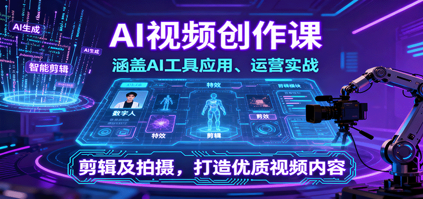 AI视频创作课,涵盖AI工具应用、运营实战、剪辑及拍摄,打造优质视频内容-续财库