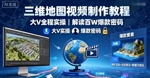三维地图视频制作教程，大V全程实操，解读百W爆款密码-续财库