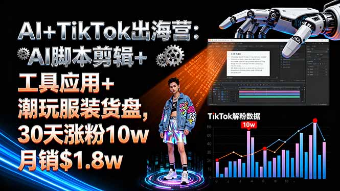 AI+TikTok出海营:AI脚本剪辑+工具应用+潮玩服装货盘,30天涨粉10w月销$1.8w-续财库