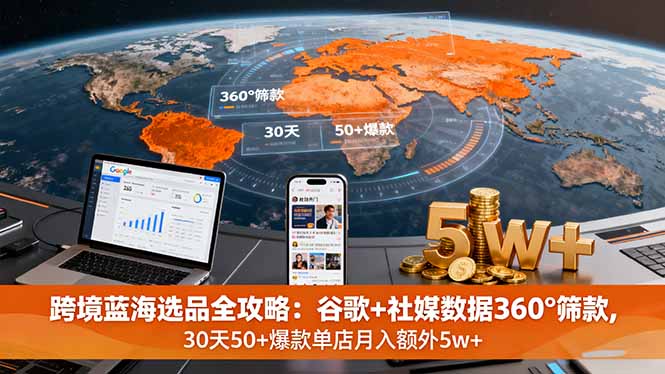 跨境蓝海选品全攻略：谷歌+社媒数据360°筛款,30天50+爆款单店月入额外5w+-续财库