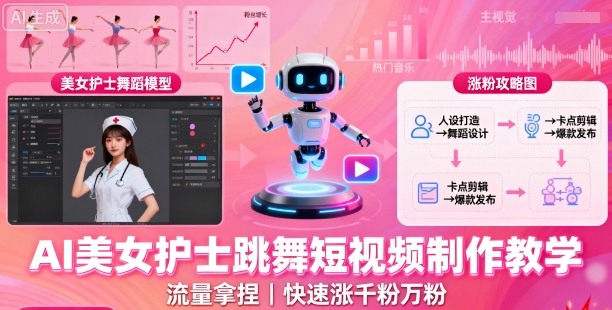 AI美女护士跳舞短视频制作教学，流量拿捏，快速涨千粉万粉【提示词+视频教程】-续财库