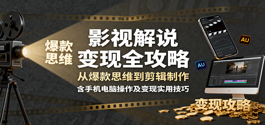 影视解说变现全攻略：从爆款思维到剪辑制作，含手机电脑操作及变现实用技巧-续财库