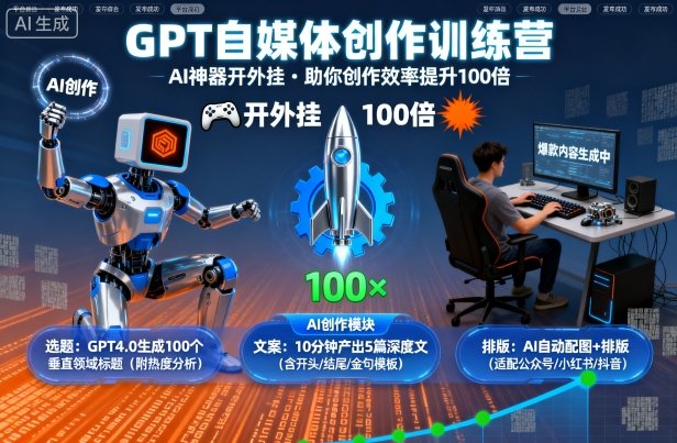 GPT自媒体创作训练营:AI神器开外挂,助你创作效率提升100倍-续财库