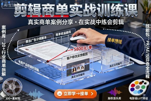 剪辑商单实战训练课，真实商单案例分享，在实战中练会剪辑-续财库