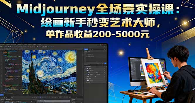 Midjourney全场景实操课：绘画新手秒变艺术大师，单作品收益200-5000元-续财库
