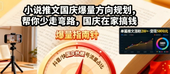 小说推文国庆爆量方向规划，帮你少走弯路，国庆在家搞钱-续财库