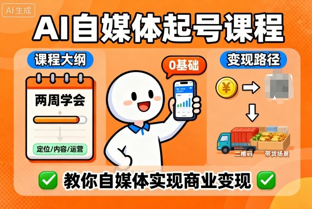 AI自媒体起号课程,0基础小白两周学会,教你自媒体实现商业变现-续财库