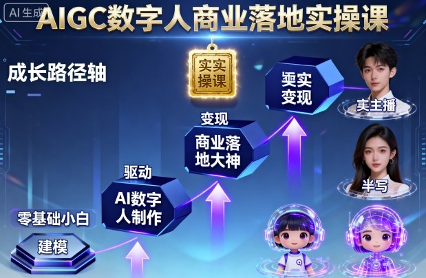 AIGC数字人商业落地实操课,从零基础小白到AI数字人大神-续财库
