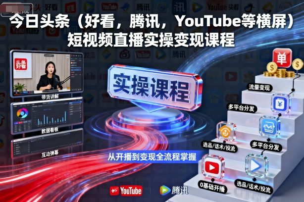 今日头条(好看，腾讯，YouTube等横屏)短视频直播实操变现课程-续财库
