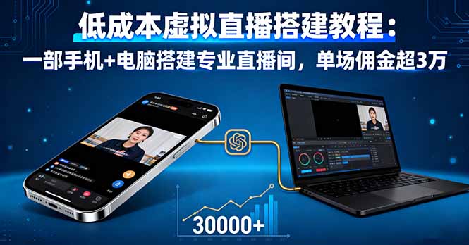 低成本虚拟直播搭建教程：一部手机+电脑搭建专业直播间，单场佣金超3万-续财库