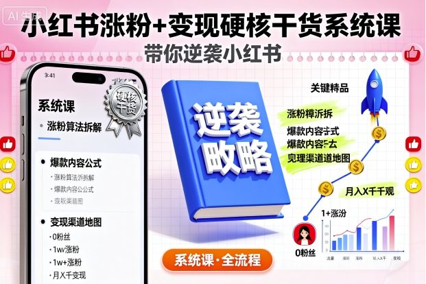 小红书涨粉+变现硬核干货系统课，带你逆袭小红书-续财库