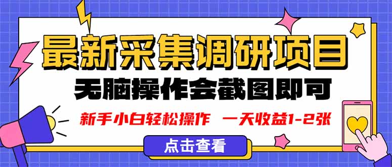 新版采集调研项目，截图上传即可，无脑操作，日收益1-2张-续财库